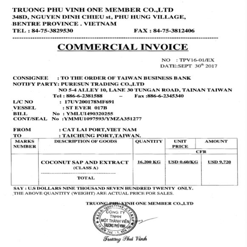 Mẫu hóa đơn thương mại - invoice